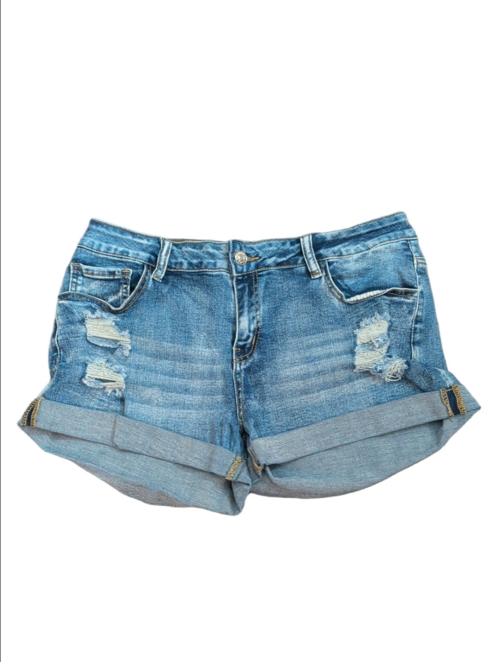 Distressed Roll‑Cuff Jean Shorts BlueSize XL 90s Casual